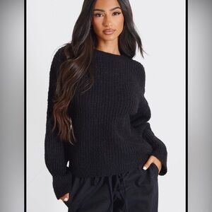 PETITE BLACK KNIT OVERSIZED SWEATER SIZE SMALL
